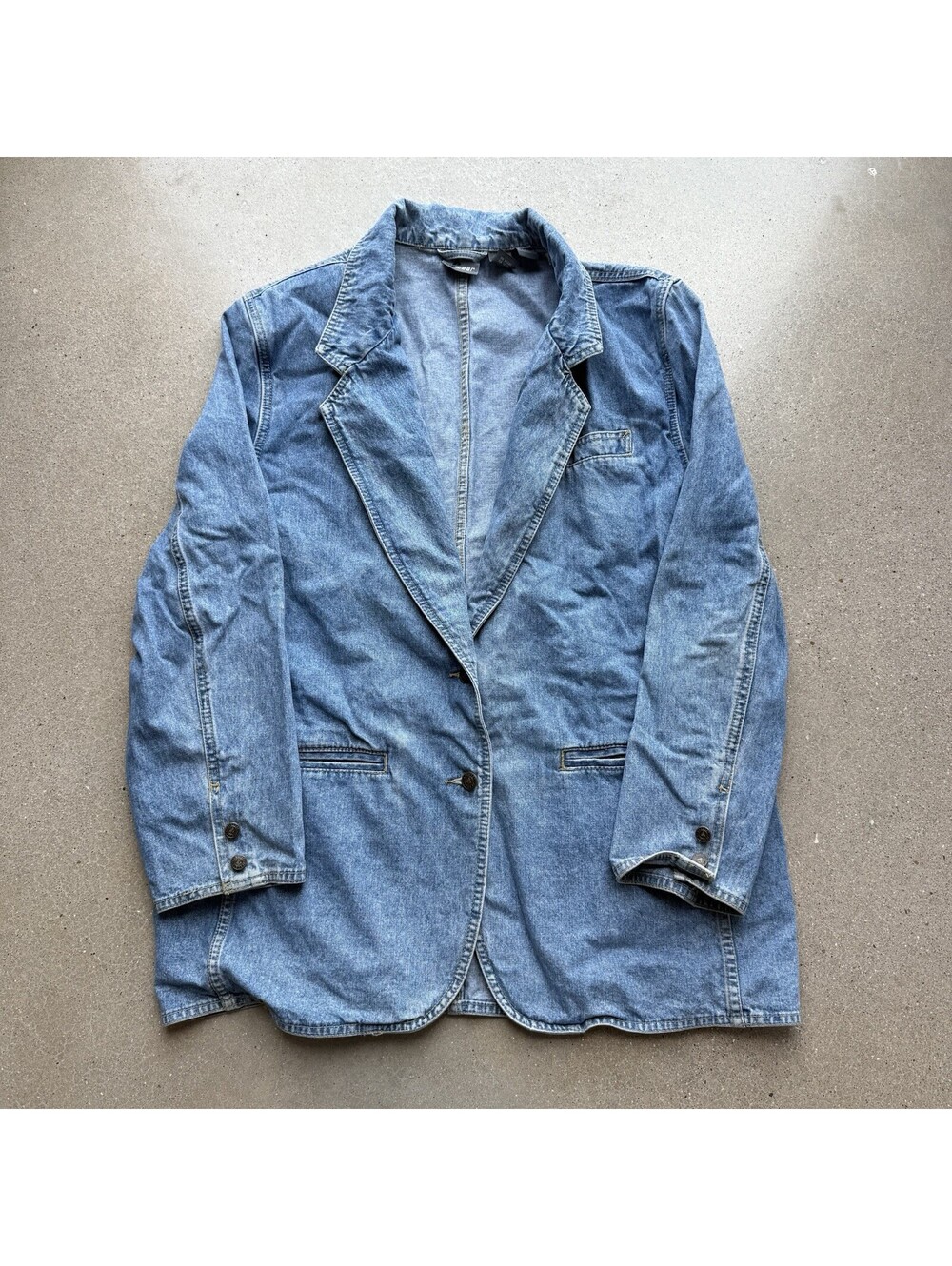 Vintage Liz Wear Denim Jean Blazer Jacket Size L Blue 90s Cowgirl Rodeo